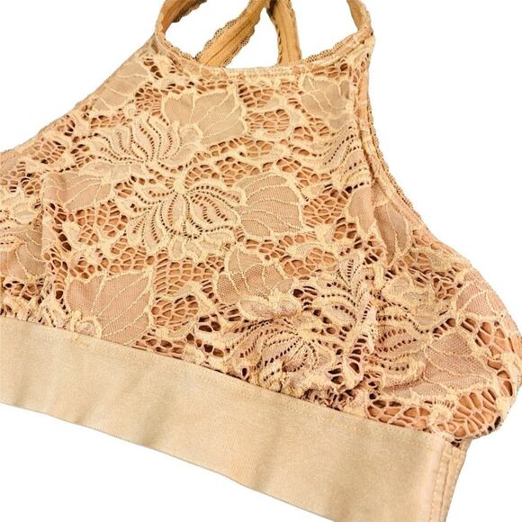 Urban Outfitters Out From Under neutral lace cross-back high neck bralette Large - Picture 3 of 8
